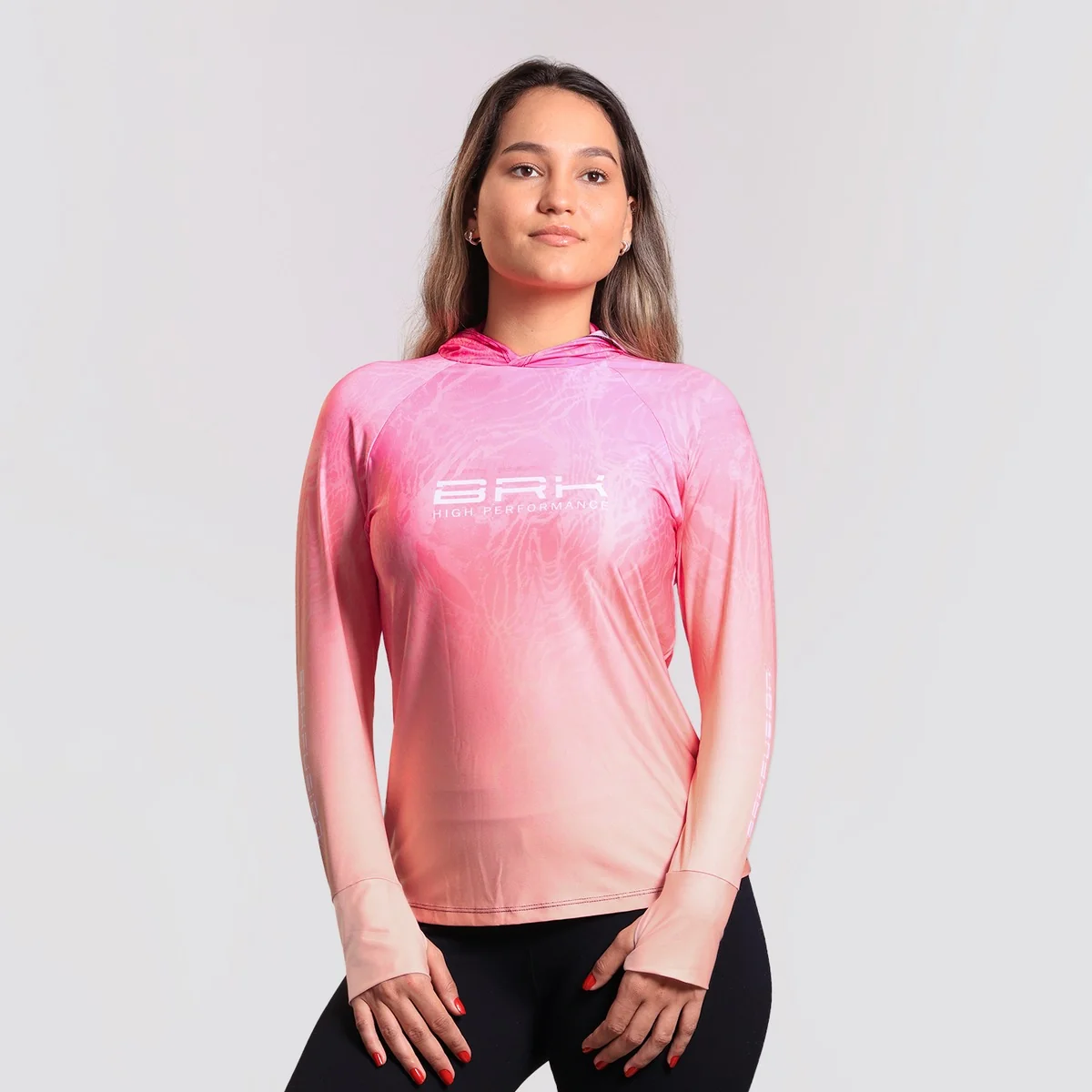 Camisa FusionX Feminina Brk Clean Efeito Água Laranja Rosa com Capuz e Proteção Solar UV50+ - Image 5