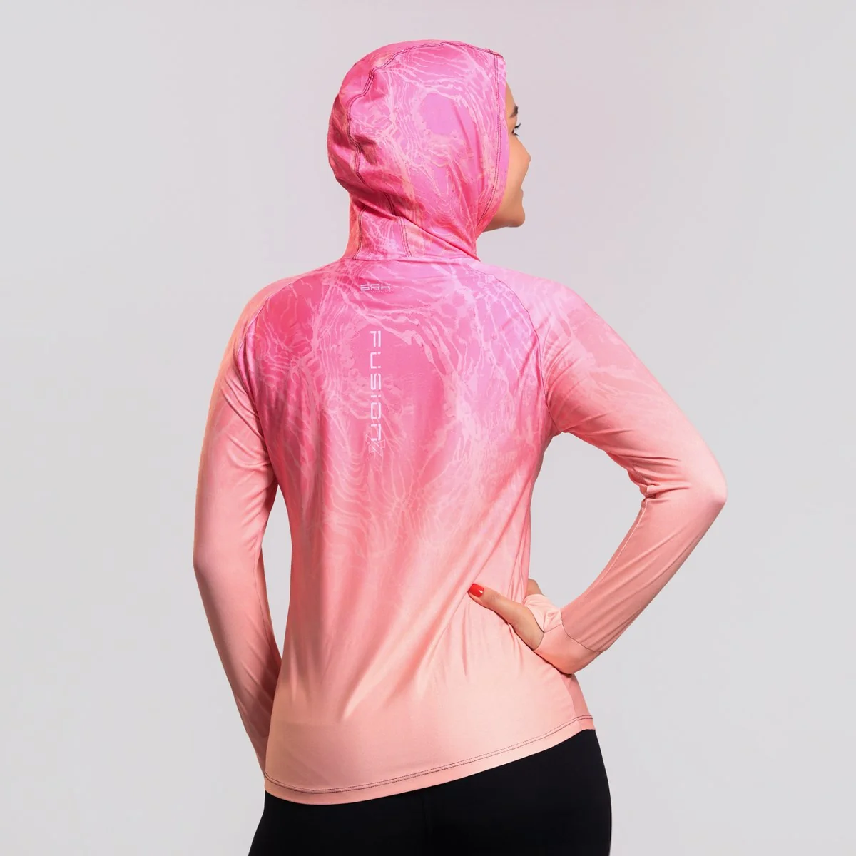 Camisa FusionX Feminina Brk Clean Efeito Água Laranja Rosa com Capuz e Proteção Solar UV50+ - Image 9
