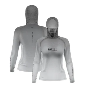 Camisa FusionX Feminina Brk Clean Branca e Cinza com Capuz e Proteção UV50+