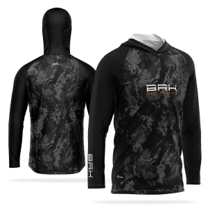Camisa de Pesca com Capuz Brk Preta Camuflada com Proteção Solar UV50+