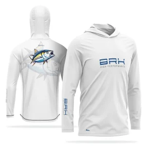 Camisa de Pesca com Capuz Brk Branca Atum com Proteção Solar UV50+
