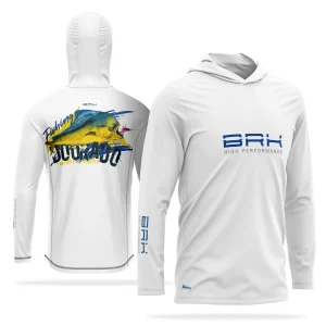 Camisa de Pesca com Capuz Brk Branca Dourado Mahi-Mahi com Proteção Solar UV50+