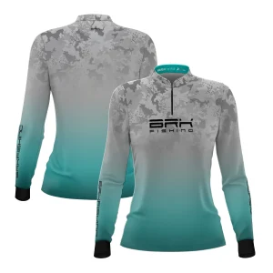 Camisa de Pesca Brk Feminina Azul e Branco com Proteção UV50+