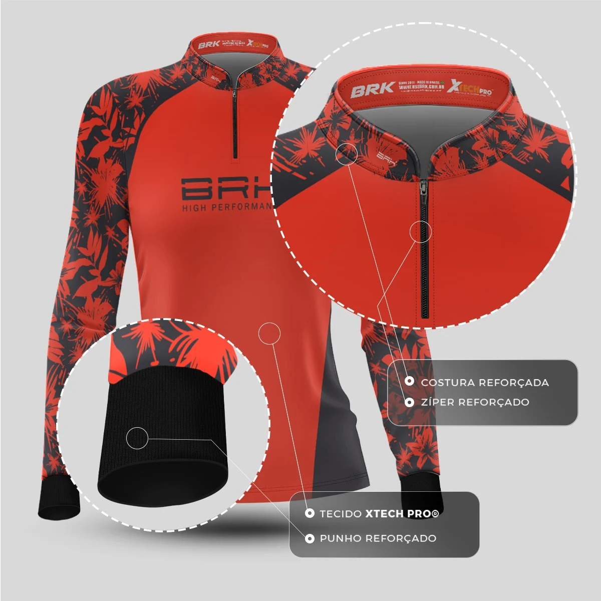Camisa Feminina de Pesca Brk Básica Floral Salmão e Chumbo com Proteção UV50+ - Image 6