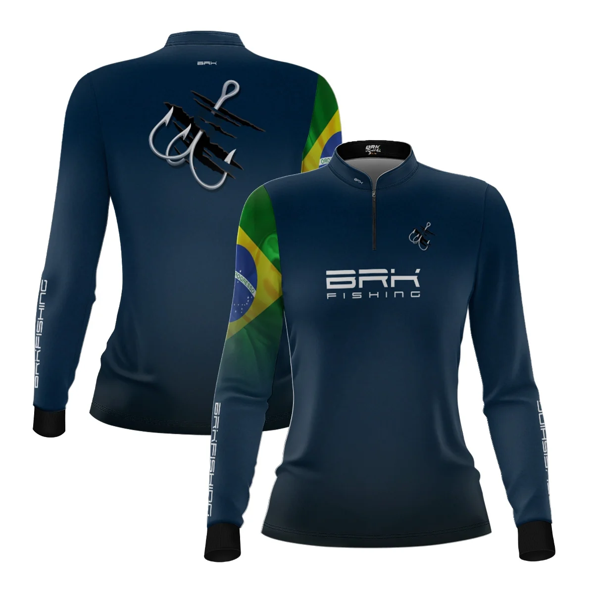 Camisa de Pesca Feminina Brk Azul Bandeira do Brasil Garateia com Proteção UV50+