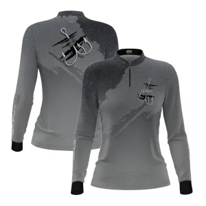 Camisa de Pesca Feminina Brk Cinza Grafismo Garateia com Proteção UV50+