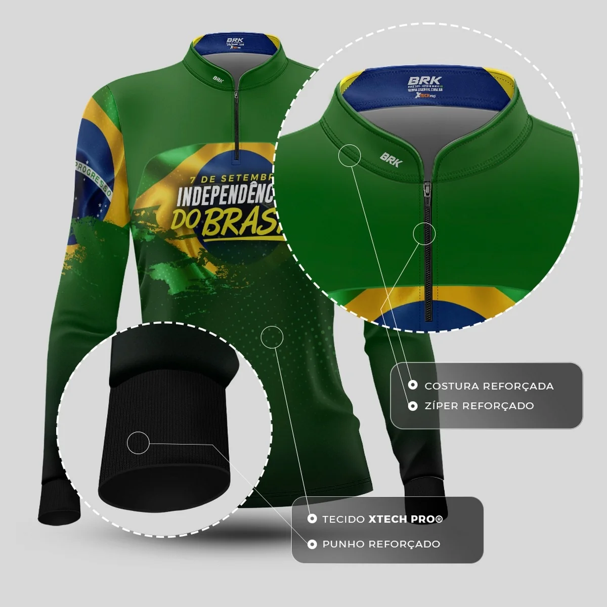 Camisa Agro Feminina Brk Independência Brasil Verde com Proteção Solar UV50+ - Image 6