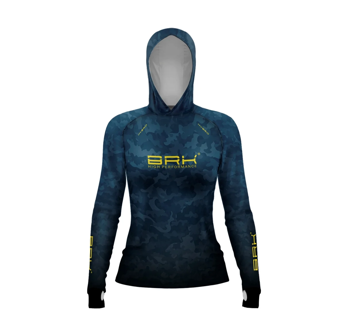 Camisa de Pesca Feminina Brk com Luva e Capuz Hybrid Camuflada Azul com Proteção Solar UV50+ - Image 3
