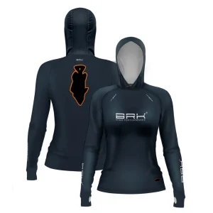 Camisa de Pesca Feminina Brk com Luva e Capuz Hybrid Cinza Chumbo Tucunaré com Proteção Solar UV50+