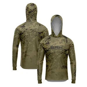 Camisa de Pesca Brk com Luva e Capuz Hybrid Camuflado Verde com Proteção Solar UV50+