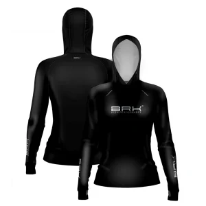 Camisa de Pesca Feminina Brk com Luva e Capuz Hybrid Clean Preta com Proteção Solar UV50+