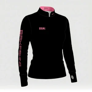 Camisa ArmorX Feminina Preta com Detalhes Rosa e Proteção UV50+