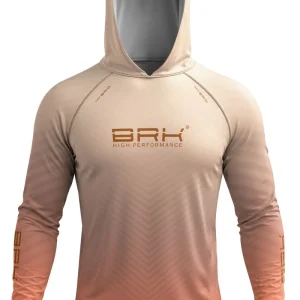Camisa de Pesca Brk com Capuz Hybrid Bege e Laranja Degradê com Proteção Solar UV50+