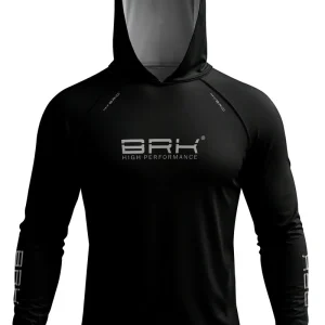 Camisa de Pesca Brk com Capuz Hybrid Preto Liso com Proteção Solar UV50+