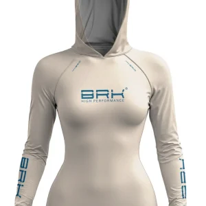 Camisa de Pesca Feminina Brk com Capuz Hybrid Bege Claro Liso com Proteção Solar UV50+