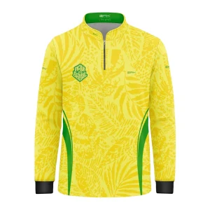 Camisa Brk Infantil Aqui é o Brasil Folhagem Tropical Amarela com Proteção UV50