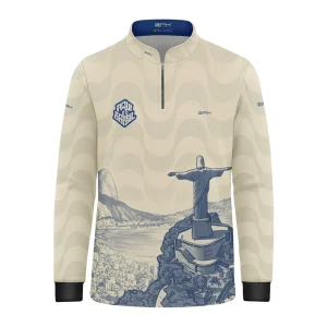 Camisa Brk Infantil Aqui é o Brasil Cristo Redentor Paisagem Bege com Proteção UV50
