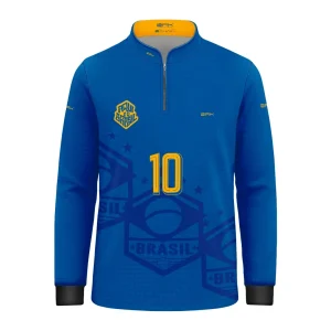 Camisa Brk Infantil Aqui é o Brasil Escudo 10 Azul Royal com Proteção UV50