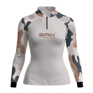 Camisa Fishing Feminina Brk Cow Print Creme com Proteção Solar UV50+