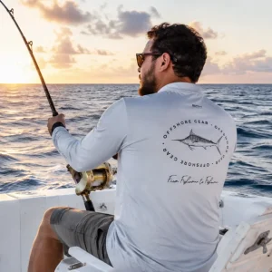 Camisa de Pesca em Alto Mar Offshore Gear Marlim Azul Claro com Proteção UV50
