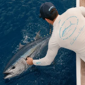 Camisa de Pesca em Alto Mar Branco Atum com Proteção UV50
