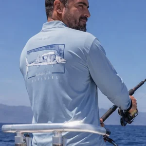 Camisa de Pesca em Alto Mar Cavala Mapa Náutico Azul Claro com Proteção UV50