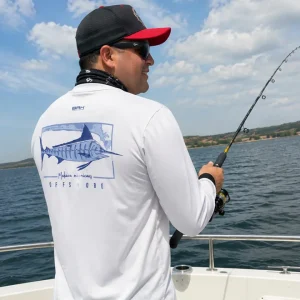 Camisa de Pesca em Alto Mar Marlim e Mapa Náutico com Proteção UV50