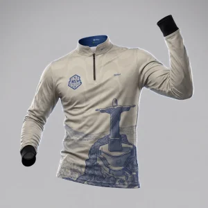 Camisa Brk Aqui é o Brasil Cristo Redentor Paisagem Bege com Proteção UV50