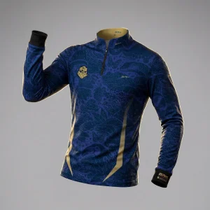 Camisa Brk Aqui é o Brasil Folhagem Sutil Azul Royal com Proteção UV50