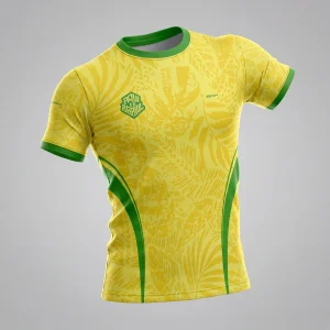Camisa Casual Brk Aqui é o Brasil Folhagem Tropical Amarela com Proteção UV50