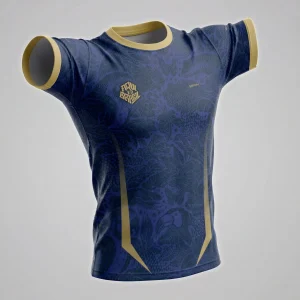 Camisa Casual Brk Aqui é o Brasil Folhagem Sutil Azul Royal com Proteção UV50