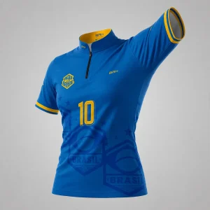 Camiseta Brk Feminina Aqui é o Brasil Escudo 10 Azul Royal com Proteção UV50