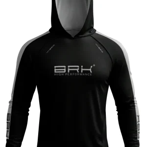 Camisa de Pesca Brk com Capuz Hybrid Preto com Cinza Fusion com Proteção Solar UV50+